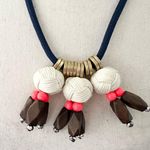 J.Crew Nautical Long Cording Rope Ball Wooden Bead Statement Beach Boho Necklace Photo 1