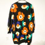 Sugar + Lips Medium Black Multi Color Flower Knit Button Front Long Cardigan Photo 4
