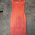 Elegant Strapless Coral Midi Dress Pink Photo 1