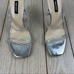 Nine West Ziggle Heeled Slide Gem Embellished Sandals 8 Clear Silver Tone $89 Photo 1