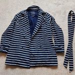 Gap Factory stripe trench blue and white women’s size large Photo 3