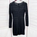 Bebe  Lace Overlay Bandeau‎ Pencil Dress Sheer Back Long Sleeve Black Medium Photo 8