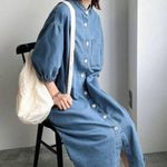 Denim Midi Button Dress Blue Photo 1