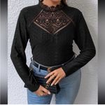 SheIn Curve Long Sleeve Blouse Black Lace High Neck Keyhole 2XL Photo 0