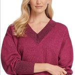 DKNY NWT  Glitter Slouchy V Neck Sweater Magenta Pink Photo 2
