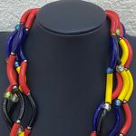 Vintage Curve Tube Glass Multi Strand Colorful Glass Bead 22” Beaded Necklace Photo 2