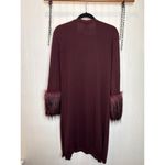 Vince Camuto  Faux-Fur Cuff Duster Cardigan Burgundy Open Topper Layer Size XS Photo 2