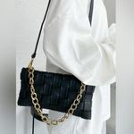 Zenana Outfitters New!Black SOFT VEGAN LEATHER WOVEN WEAVED SHOULDER BAG Photo 0