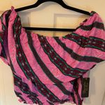 Wrangler WOMEN'S CANDY STRIPE OFF-SHOULDER TOP IN PINK size medium Photo 4