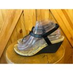 CHAPS Raevyn Black Cork T-Strap Wedge Heel Open Toe Slip On Sandals Size 8.5B Photo 2