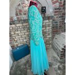 Laundry by Shelli Segal dress formal beaded 100% silk swing skirt shoulder pads blue Photo 10