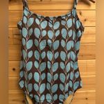 Garnet Hill  Size 8/Medium Brown Blue Floral Leaf Pattern One Piece Swimsuit Photo 4