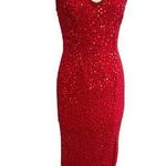Scala  Vintage 80s Red Beaded Sequin Sheath Evening Dress Formal Glamourcore M Photo 0