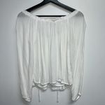 Hollister  Womens Long Sleeve Off The shoulder Crop Top Size M Gauze White Tie Photo 2