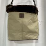 Liz Claiborne  Tan Poly Vinyl Brown Faux Fur Trimmed Handbag Photo 15