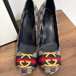 Gucci Interlocking GG Monogram Web Canvas Heels 37.5 Box Authenticated COA 7.5 Photo 2