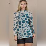 Western boho cowgirl teal tan sheer long‎ sleeve top medium Blue Photo 1