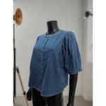 Old Navy Denim Puff Sleeve Button Front Blouse Blue Cotton Size M Photo 2