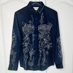 Mara Hoffman Margot Embroidered Organic Cotton Blouse Navy Size XS Photo 4