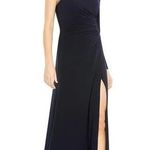Mac Duggal  26039 Midnight One Shoulder Long Sleeve Asymmetric Formal Gown 8 NWT Photo 0