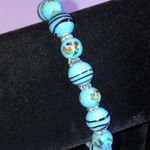Blue Glass Beads Striped Spotted Beaded Boho Stretchy Bracelet Photo 1