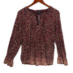 Lucky Brand  Boho Floral Paisley BabydollTop 1X‎ Maroon Tassel Tie Peasant Hippie Photo 0