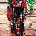 Farm Rio x Anthropologie Long Sleeve V Neck Floral Maxi Dress Balloon Sleeve S Black Photo 4