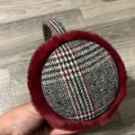 None No Brand Maroon Red Fur Plaid Ear Muffs Photo 3