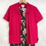 Ease Sport Dress Set Women 12 Dark Floral Linen Rayon Cottagecore Feminine Retro Red Photo 2