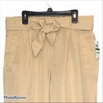 Maison Jules  NWT Paper Bag Pleated Cropped Belted Pants Large Brooklyn Beige Photo 2