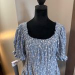 Old Navy  Scoop‎ Neck Short Sleeve Ruffle Blue White Embroidered Floral Dress M Photo 1