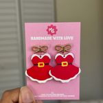 Handmade Santa Dress Christmas Earrings – Cute Holiday Red Dangle Earrings Photo 3