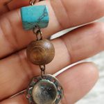 Lightweight Aztec Bohemian Stone Wood Metal Dangle Earrings Photo 2