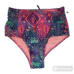 Apollo Swim  Pink Blue Geometric Print High Rise Bikini Bottoms Size M Photo 0
