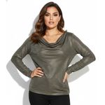 Chico's Chico’s Metallic Cowl Neck Long Sleeve Top Womens XL Gold Shiny Streth Glam NYE Photo 0