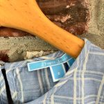 Draper James Blue Cotton Linen Windowpane Puff Sleeve Short Sleeve Shirt Top, S Photo 2