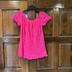 Lilly Pulitzer  Hot Pink Marble Lace Top Women's Size Small Eyelet Off Shoulder Photo 1