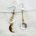 Mismatched Mixed Metal Celestial Star Moon Sun Dangle Drop Earrings Gold Photo 1