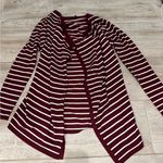 Staccato Burgundy and White Striped Open Front Waterfall Cardigan Photo 0
