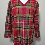 Liz Claiborne Vintage  Red & Green Plaid Wool Blend Vneck Sweater Size Medium Photo 0
