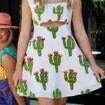 Queen of Sparkles Cutout Fuzzy Cactus Mini Dress Tie Back White & Green S Photo 0