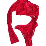 Frederick's of Hollywood  Kerry Asymmetrical Bodysuit Lace Sheer Red S Photo 1