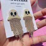 BaubleBar  white pearl bead ghost we've got spirit Yes we do! earrings gold tone Photo 1