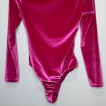 ZARA  Hot Pink Velvet Bodysuit Size Small Asymmetrical Neckline Long Sleeves Bold Photo 7
