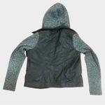 Gray Faux Leather Jacket with Knit Sleeves and Removable Hood Size M Photo 5