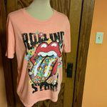 The Rolling Stones  Floral Tongue Graphic T-Shirt Peach Band Tee Photo 3