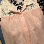 Sleeveless High Low Pink Sheer Sleeveless Collared Top with Dots & Lace Trim Photo 2