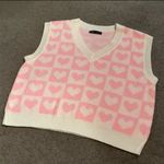 SheIn Pink & White Heart Checkered Sweater Vest Photo 1