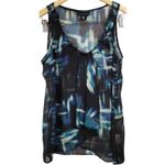 Apostrophe  M Black Blue Green Abstract Print Sleeveless‎ Ruffle Trim Tank Top Photo 1