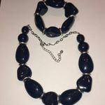 Vintage Navy Blue & Silver Tone Beaded Necklace & Bracelet Set Photo 0